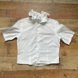 Ralph Lauren BLACK LABEL Crop Button Down Boyfriend Blouse with Ruffle Neck